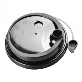 90 PP Black/Clear/White Injection Lid w/ Attached Stopper - 1000/Case