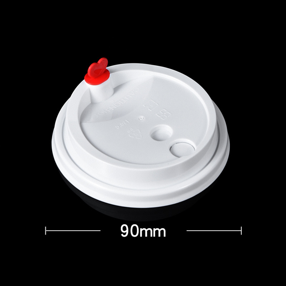 90 PP Black/Clear/White Injection Lid with Red Heart Stopper - 1000/Case